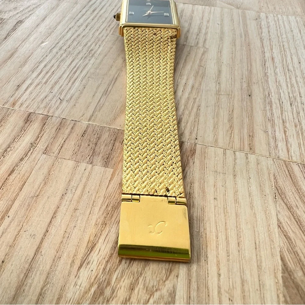 Vintage style Xavier mens rectangular gold tone dress watch NEW BATTERY